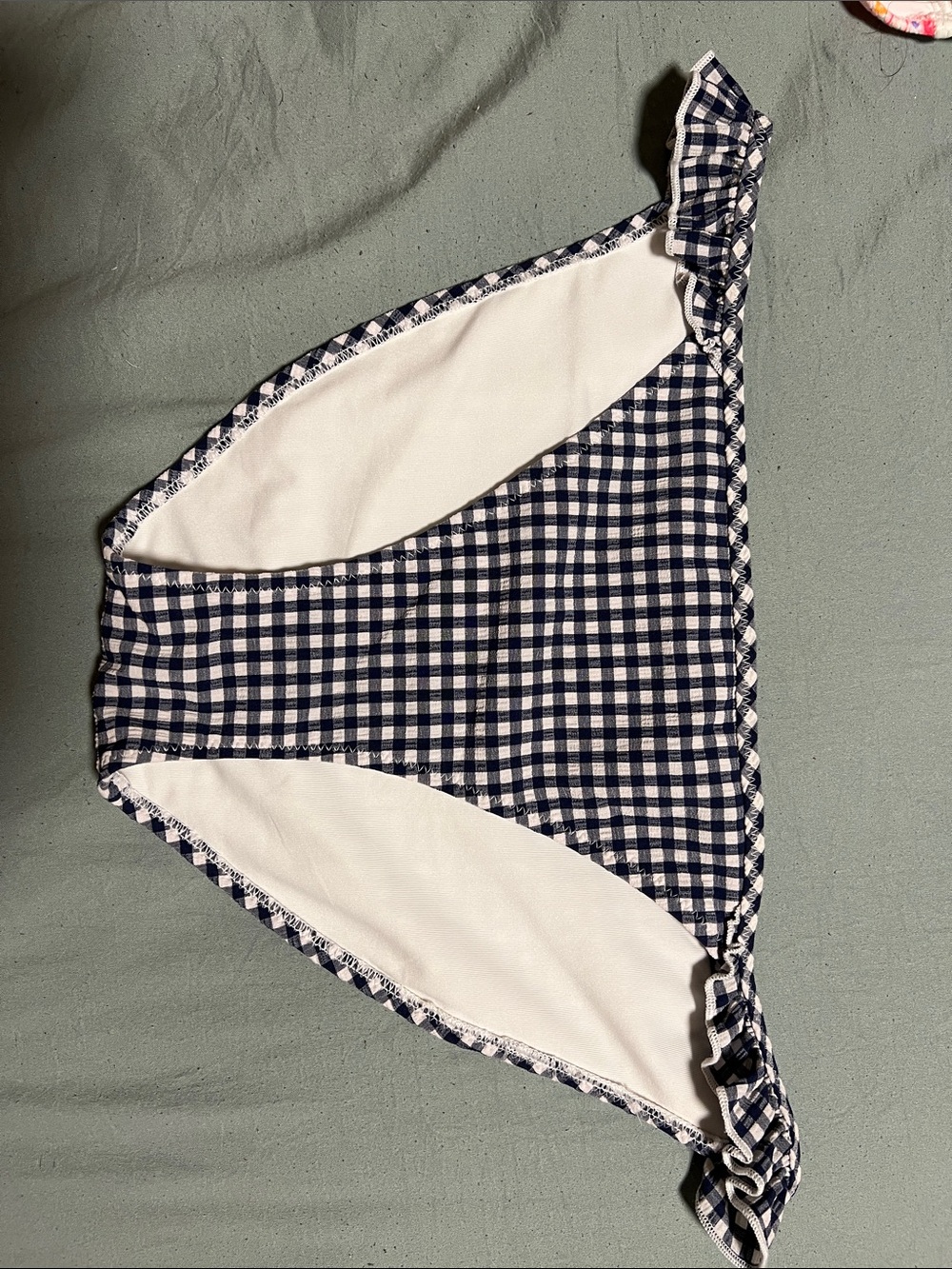 aerie Navy and White Gingham Bikini Bottoms with Ruffle Trim